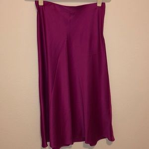 Magenta pink satin midi skirt